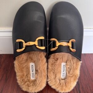 Steve Madden Women’s Size 9 Masin Black Leather Fur Lined Clogs Mule Loafers